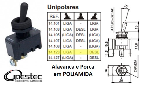 CHAVE ALAVANCA MG POLIAMIDA UNIPOLAR 2P 2T 15A 14123