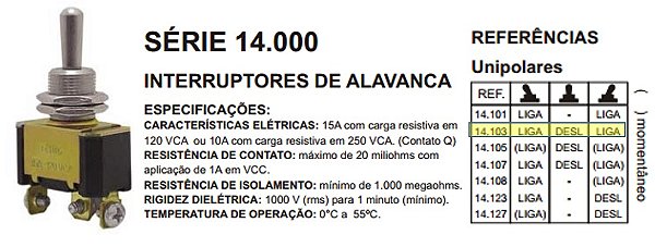CHAVE ALAVANCA MG UNIPOLAR 3P 3T 15A 14103
