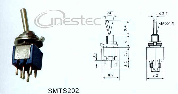 CHAVE ALAVANCA MINI 2P 6T 2A - SMTS202
