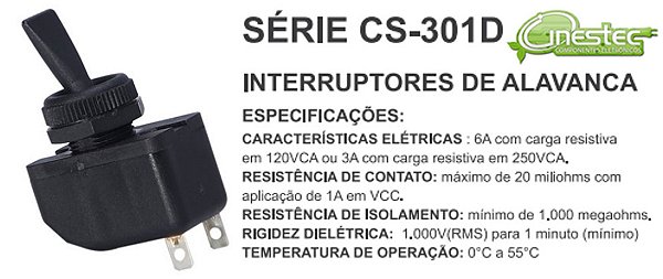 CHAVE ALAVANCA PLASTICA MG  PRETO 2P 2T 6A CS-301D  MB1P1