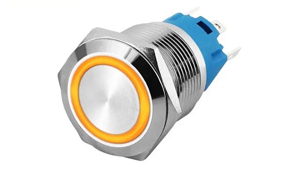 CHAVE BOTAO ANTIVANDALISMO 16mm LED COM TRAVA - NA - 12V - INOX  AMARELO