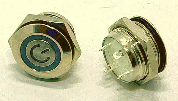 CHAVE BOTAO ANTIVANDALISMO 16mm LED SEM TRAVA - NA - 5V - INOX  AZUL