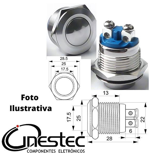 CHAVE BOTAO ANTIVANDALISMO 22mm SEM TRAVA - NA - INOX