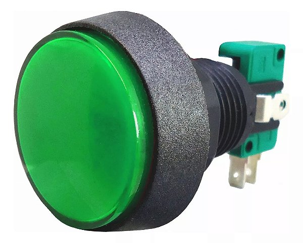 CHAVE BOTAO ARCADE ILUMINACAO 40mm VERDE 12V  COM MICROSWITCH 2T 6A