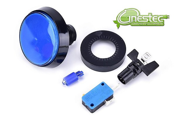 CHAVE BOTAO ARCADE ILUMINACAO 60mm AZUL 12V COM MICROSWITCH 2T 6A