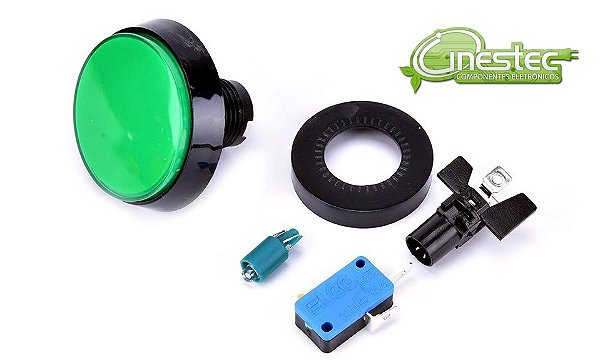 CHAVE BOTAO ARCADE ILUMINACAO 60mm VERDE 12V  COM MICROSWITCH 2T 6A