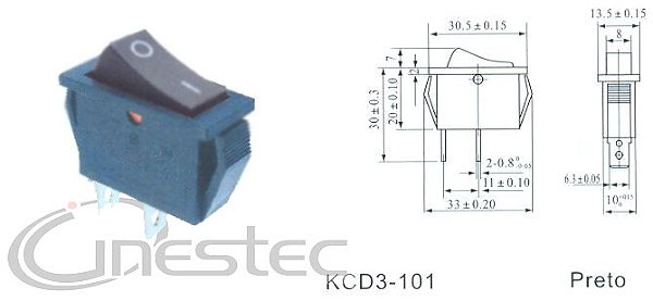 CHAVE GANGORRA 2P 2T 15A 250V KCD3-101 PRETO