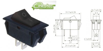 CHAVE GANGORRA 2P 2T 6A 250V COM MARCACAO KCD6-101 PRETO