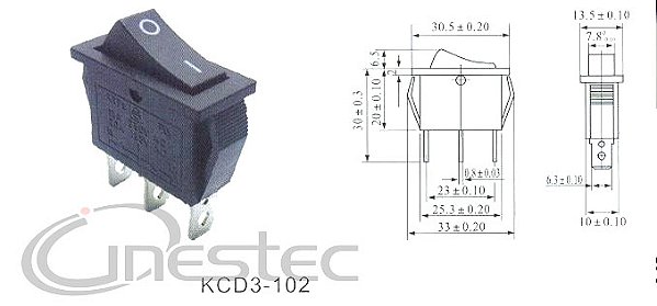 CHAVE GANGORRA 2P 3T 15A 250V KCD3-102 PRETO