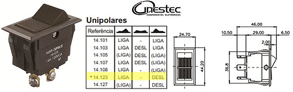 CHAVE GANGORRA DE TECLA MG  UNIPOLAR 2T 15A 14123 - MFT1FP1Q