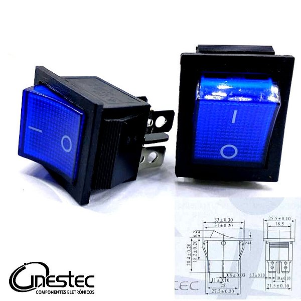 CHAVE GANGORRA GRANDE 2P 4T 15A  250V KCD4 201N AZUL