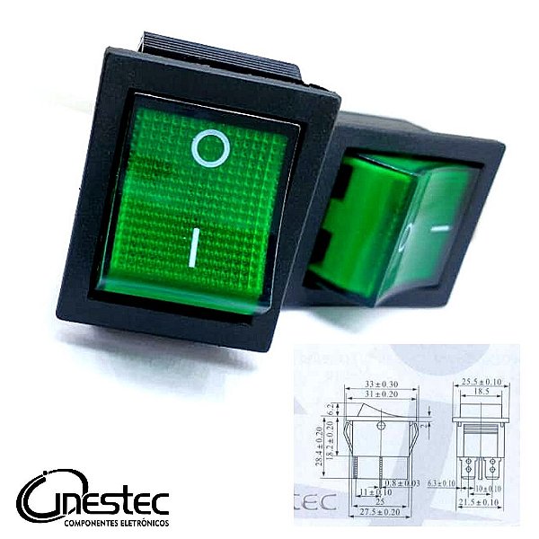 CHAVE GANGORRA GRANDE 2P 4T 15A 250V KCD4-201N VERDE