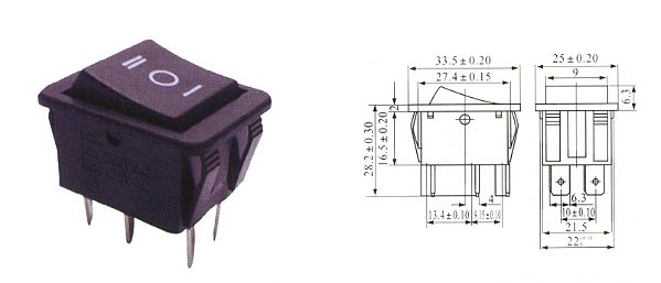 CHAVE GANGORRA GRANDE 3P 6T 15A 250V KCD4-203 RN PRETO