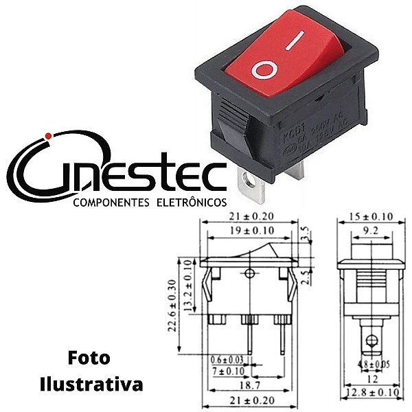 CHAVE GANGORRA MINI 2P 2T 2A VERMELHO KCD11-101 MINI COM MARCACAO