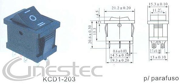 CHAVE GANGORRA PEQUENA 3P 6T 6A PRETO KCD1-203