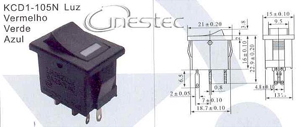 CHAVE GANGORRA PEQUENA 4T 2P 6A x 250V VERMELHO COM PONTO DE LUZ KCD1-105N