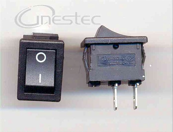 CHAVE GANGORRA PEQUENO 2P 2T 6A PRETO PULSANTE NA KCD1-101