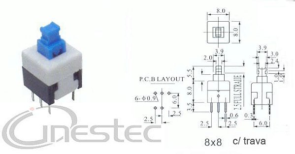 CHAVE LIGA DESLIGA COM TRAVA  8 X 8 mm