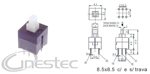 CHAVE LIGA DESLIGA SEM TRAVA PUSH BOTON  8,5 X 8,5mm  PSA 21  TELEFONIA