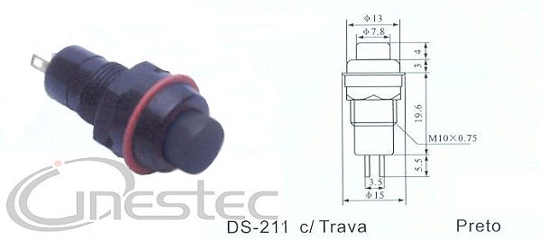 CHAVE PUSH BOTON COM TRAVA 2T PRETO DS-211