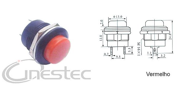 CHAVE PUSH BOTON GRANDE NA 2T VERMELHO R13-507