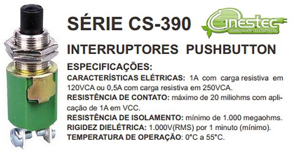 CHAVE PUSH BOTON NA 1A PORCA CS-390 NA/P1 MG