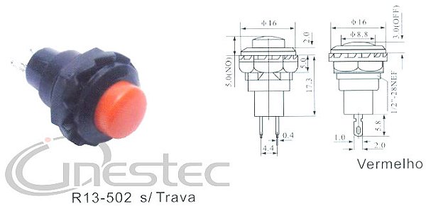 CHAVE PUSH BOTON NA 2T VERMELHO R13 502
