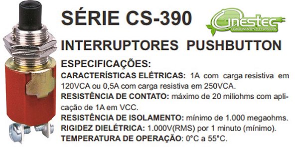CHAVE PUSH BOTON NF 1A PORCA CS-390 NF/P1 MG
