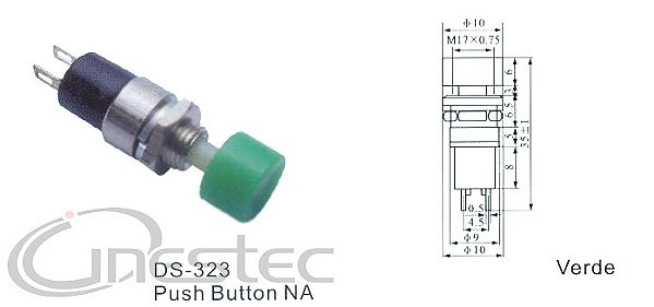 CHAVE PUSH BOTON NORMAL E ABERTA VERDE  DS 323