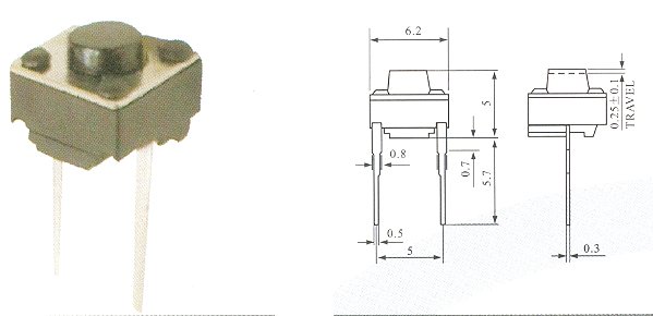 CHAVE TACTIL 2T 180o 6 X 6 X 5mm