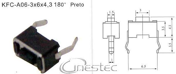 CHAVE TACTIL 2T 180° 3 X 6 X 4,3mm
