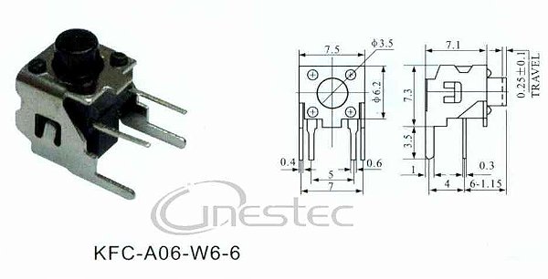 CHAVE TACTIL 2T 90o 6 X 6 X 6mm