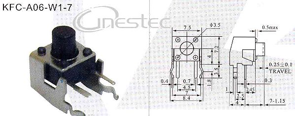 CHAVE TACTIL 2T 90o 6 x 6 x 7mm