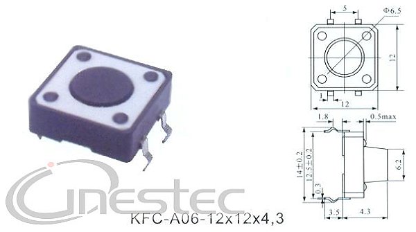 CHAVE TACTIL 4T 180° 12 X 12 X 4,3mm
