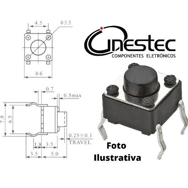 CHAVE TACTIL 4T 180° 6 x 6 x 5mm 20PÇS OFERTA