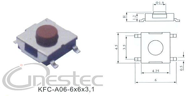 CHAVE TACTIL SMD 5T 180° 6 X 6 X 3mm