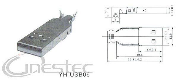 CONECTOR / PLUG USB A MACHO PARA SOLDA CABO  YH-USB06