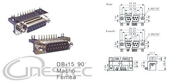 CONECTOR DB15 M PARA PLACA 90 graus