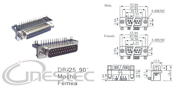 CONECTOR DB25 FEMEA PARA PLACA 90 graus