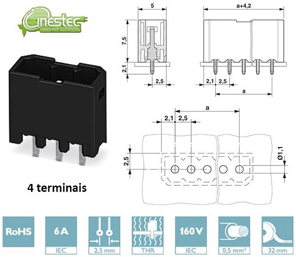 CONECTOR HEADER - PTSM 0,5/ 4-HV-2,5 - THR R33 - FEMEA