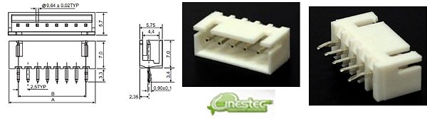 CONECTOR MACHO JST B5B 2,54 mm 5 PINOS 180 graus  PEMC1-05