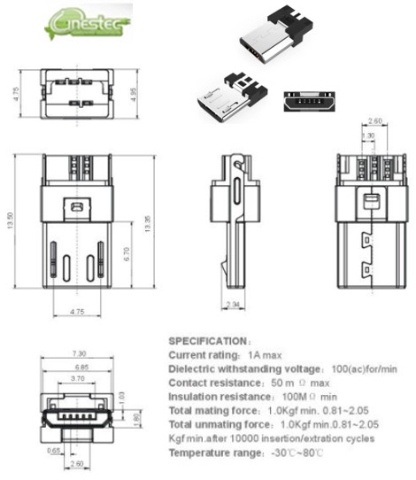CONECTOR MICRO USB 5 PINOS MACHO