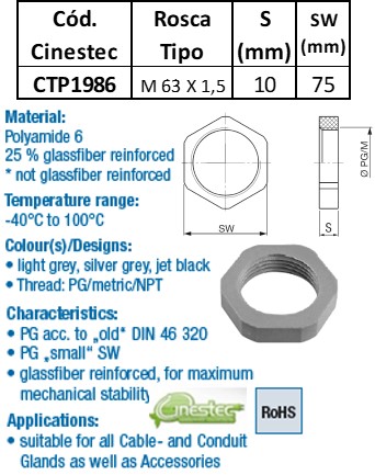 CONTRAPORCA PA6 CINZA CLARO M 63 X 1,5