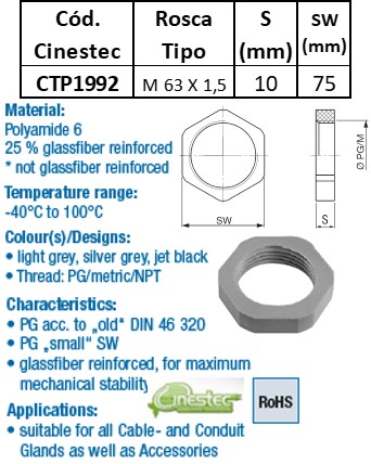 CONTRAPORCA PA6 PRETO M 63 X 1,5  mm