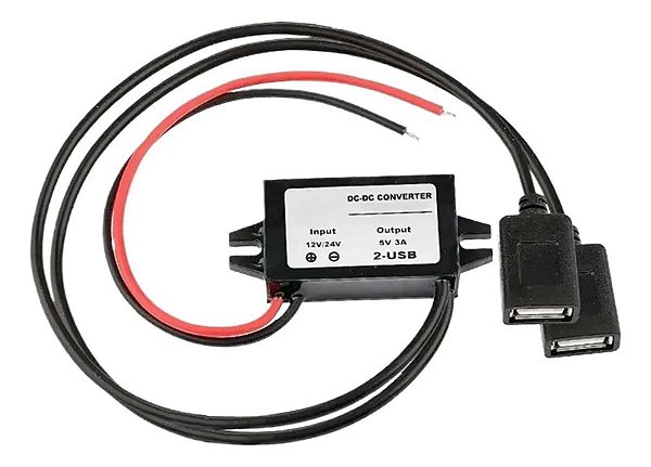 CONVERSOR TENSÃO 12V -> 5V X3A BLINDADO IP68 2 SAIDAS USB FEMEA