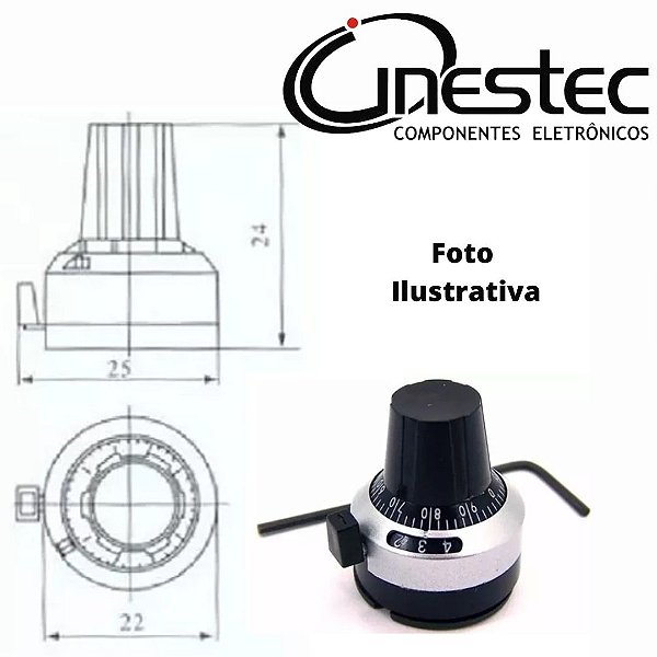DIAL / KNOB 16 METALICO PARA POTENCIOMETRO 3590S
