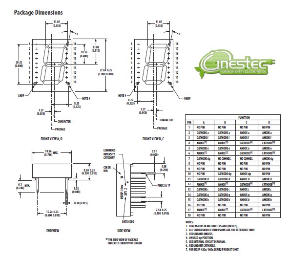 DISPLAY ANODO COMUM 7 SEG. AMARELO 20MM (28 X 20MM) HDSP-4201