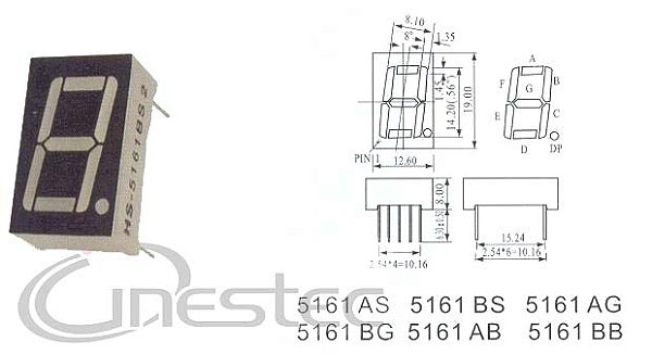 DISPLAY ANODO COMUM 7 SEG. VERMELHO 0,56 - HS-5161BS