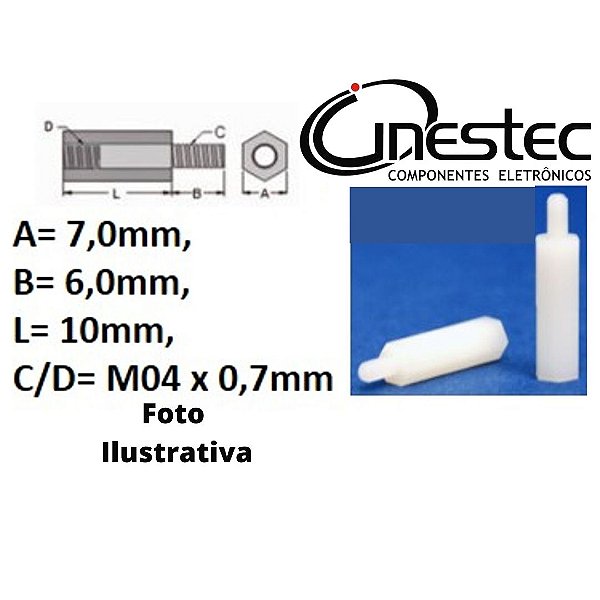 ESPACADORES NYLON M4x10, MACHO / FEMEA, 10mm - HTS-410