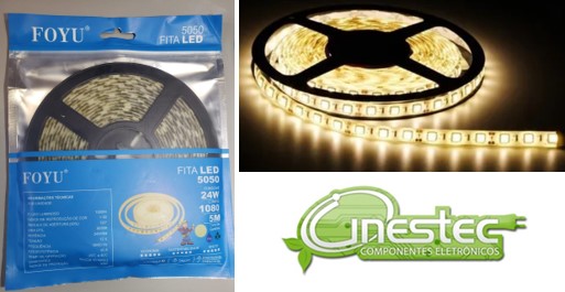 FITA DE LED / STRIP LED 5050 BRANCO QUENTE - 5m / ROLO